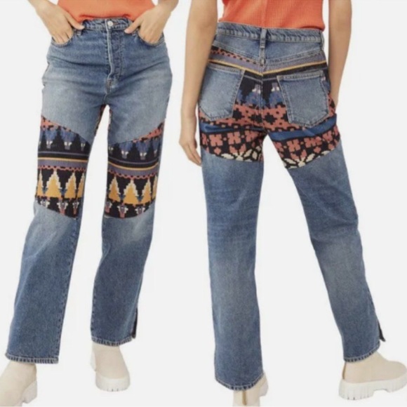 We The Free Denim - New Free People We The Free Rocky Mountain Straight Leg Alpine Patchwork Jeans